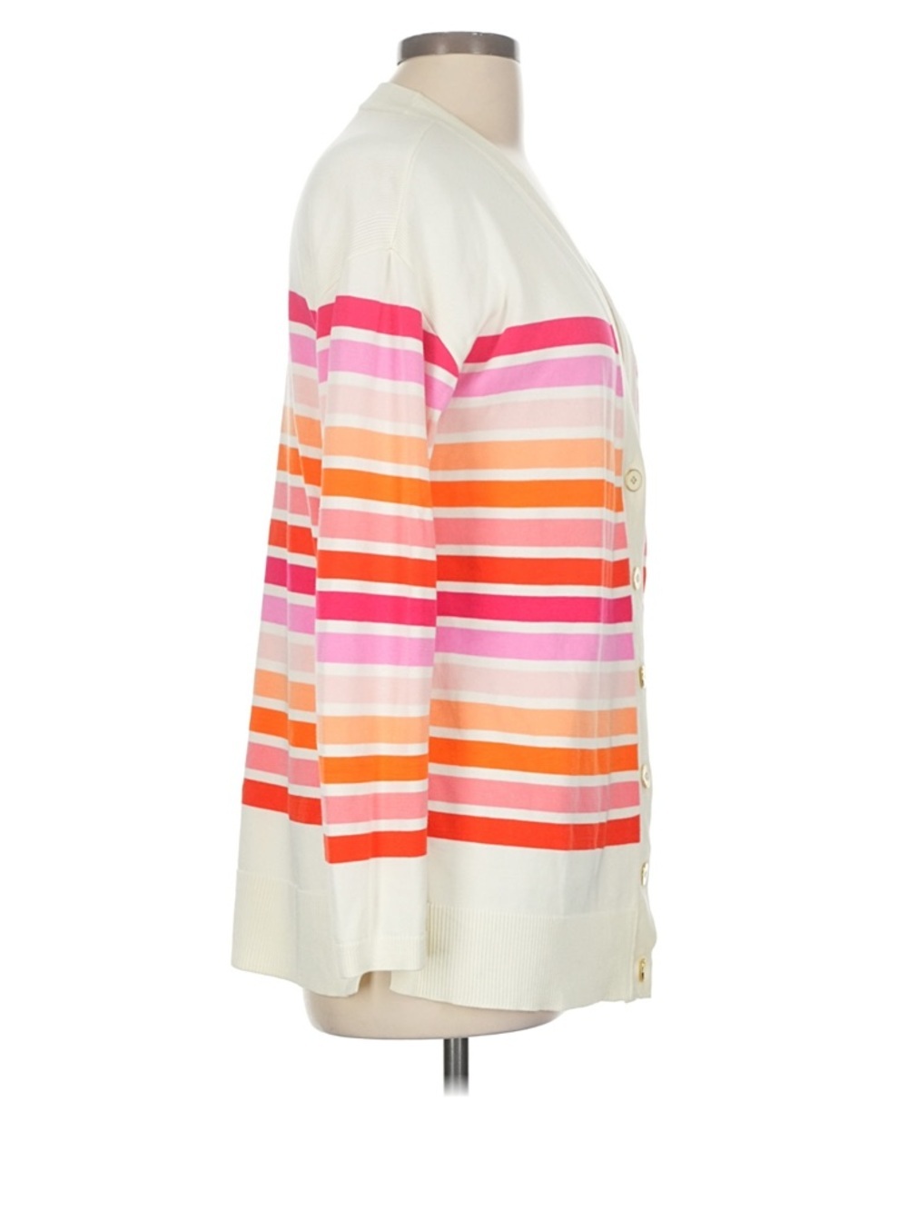 NEW Talbots Women's Vibrant Striped Cardigan - Cream, Pink, Orange a Large - Picture 2 of 3